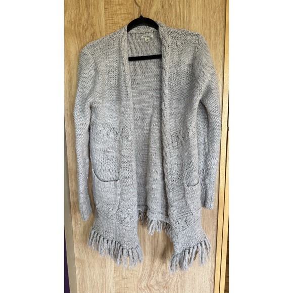 Lucky Brand Draped Open Front Crocheted Cardigan Heathered Beige Waterfall M - Picture 1 of 3